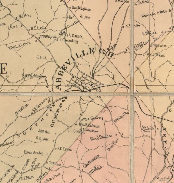 Bullock, W. P, and Paul L Grier. Official topographical map of Abbeville Co., South Carolina. [S.l.: P.L. Grier, 1894, 1895] Map. Retrieved from the Library of Congress