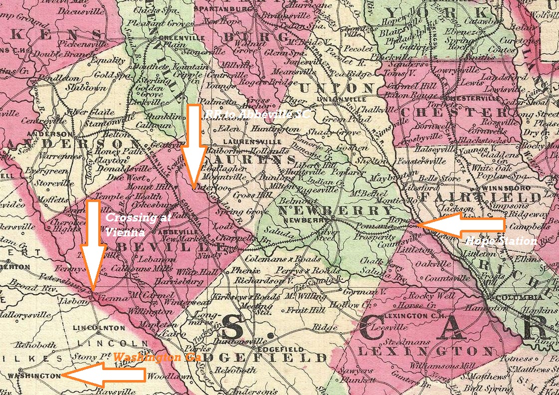 VARINA'S ROUTE FROM NEWBERRY - VIENNA CROSSING - JOHNSON