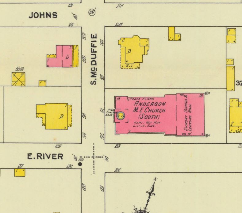 St. John's Methodist Church diagram via the Sanborn Map Co., 1911