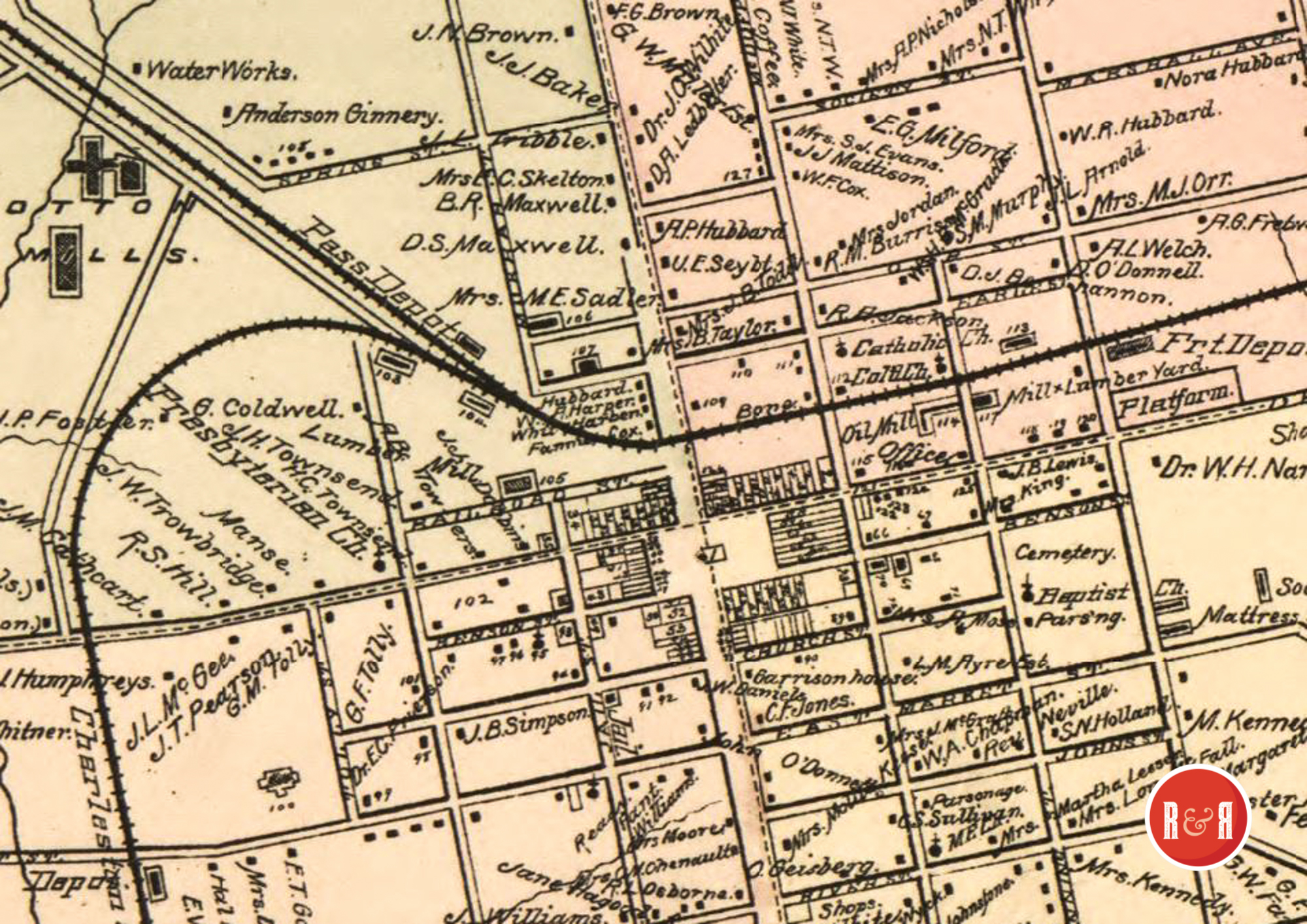 1896 - MAP ENLARGEMENT OF DOWNTOWN ANDERSON SC