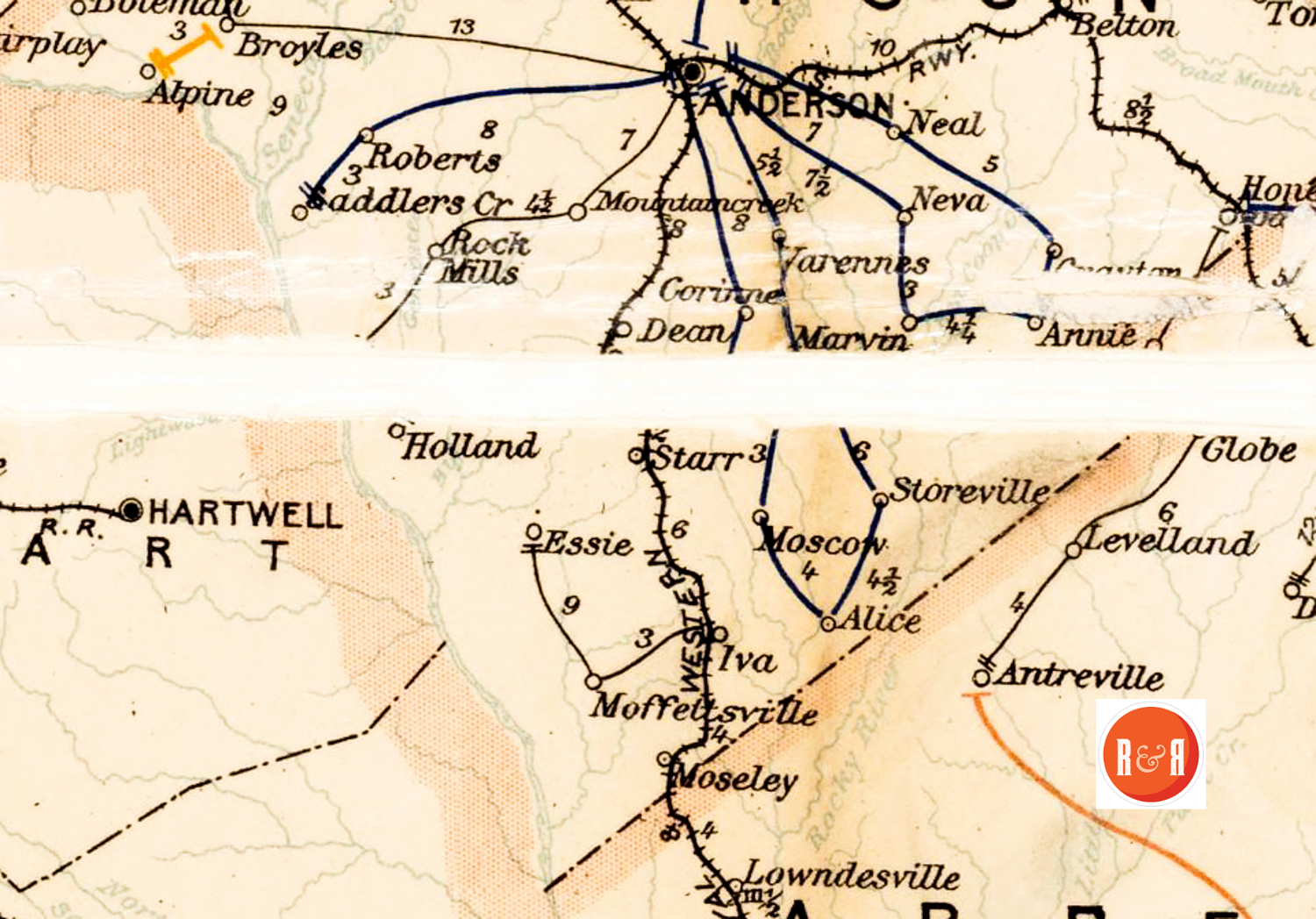 MID 19TH CENTURY MAP - SOUTH