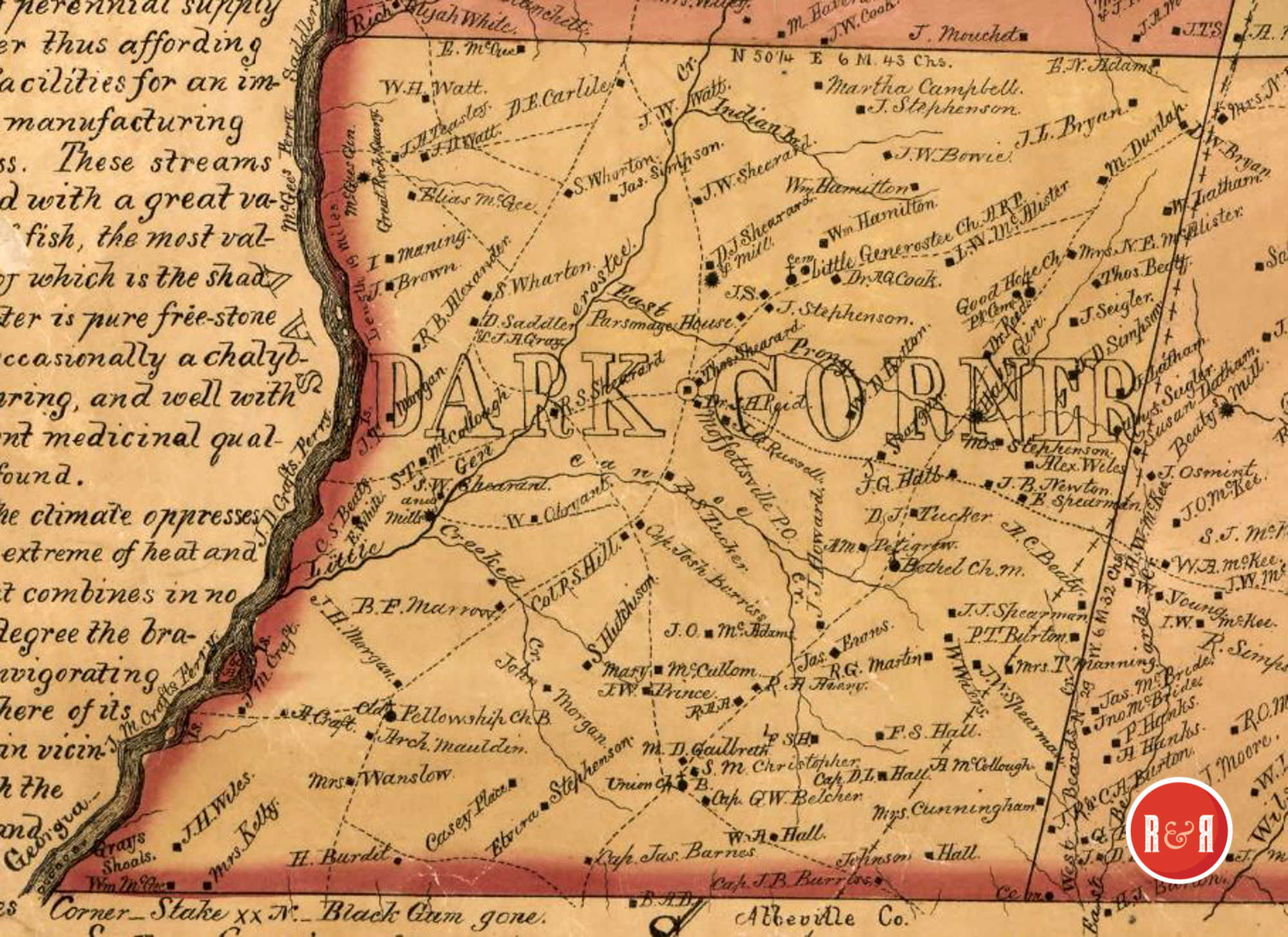 DARK CORNER / CORNER TOWNSHIP MAP 1877 & 1896 Anderson County