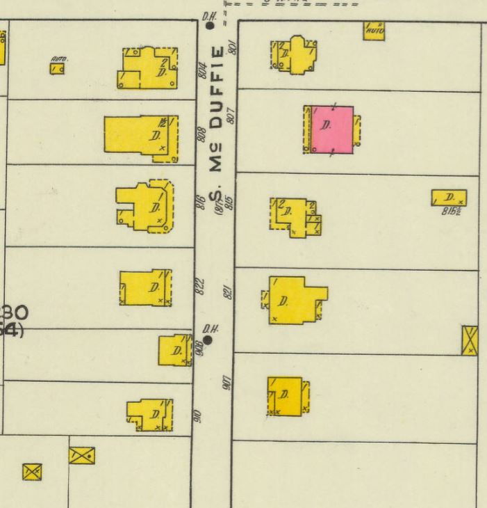 Note that #8o1 S. McDuffie St., shows on the top right corner of the street, 1918 Sanborn Map