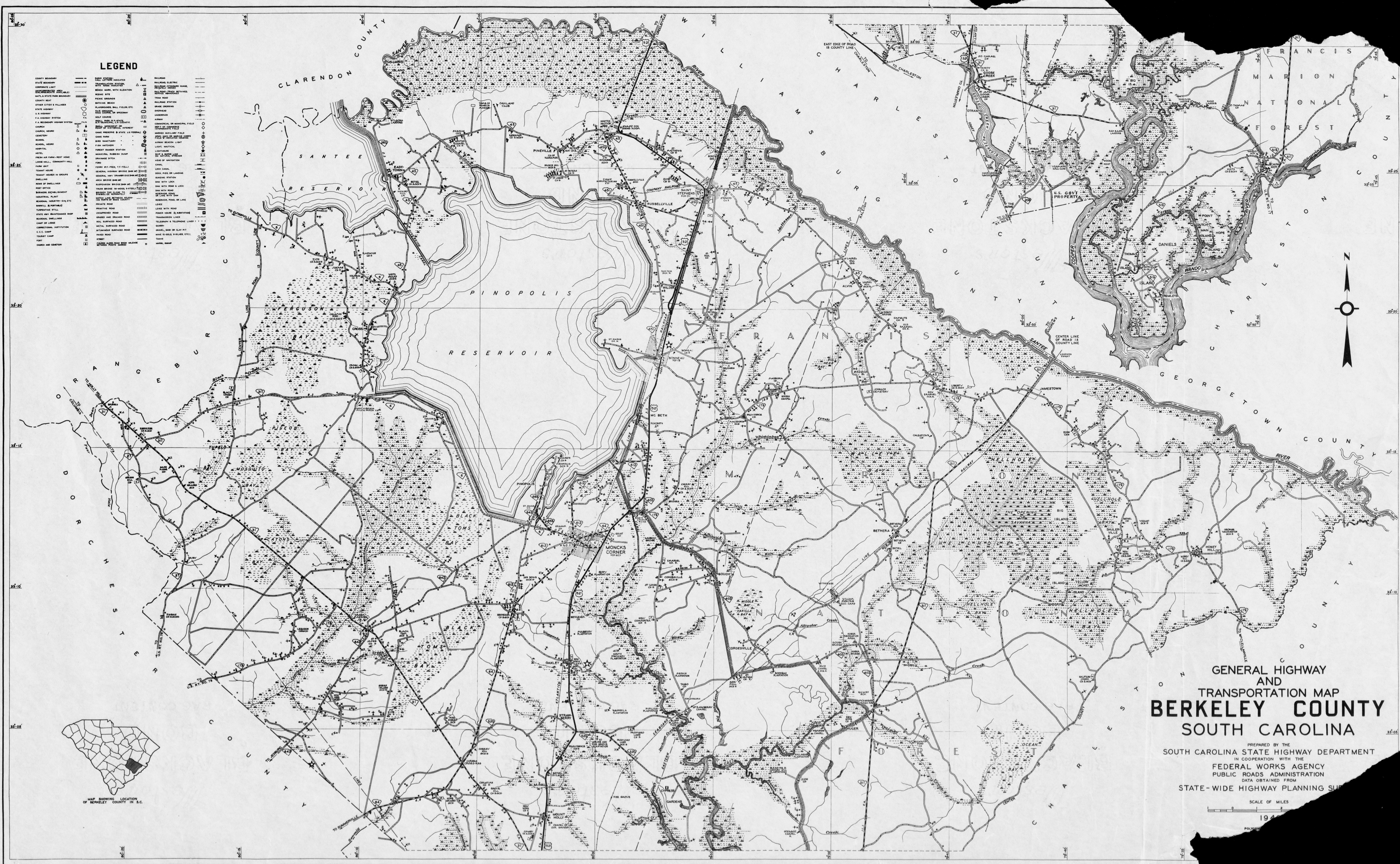 ENLARGEABLE BERKELEY CO MAP - 1940s