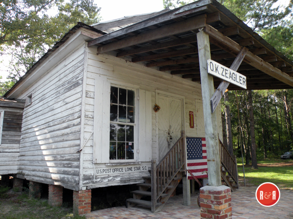 Old O.K, Zeagler's General Store and the Lone Star PO.  Relocated to Santee, S.C.  Image courtesy of photographer Ann L. Helms - 2018