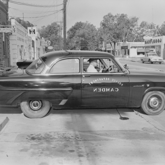 Police car leaving the station on Rutledge Street. Courtesy of the Monarch Collection (Camden A&M)