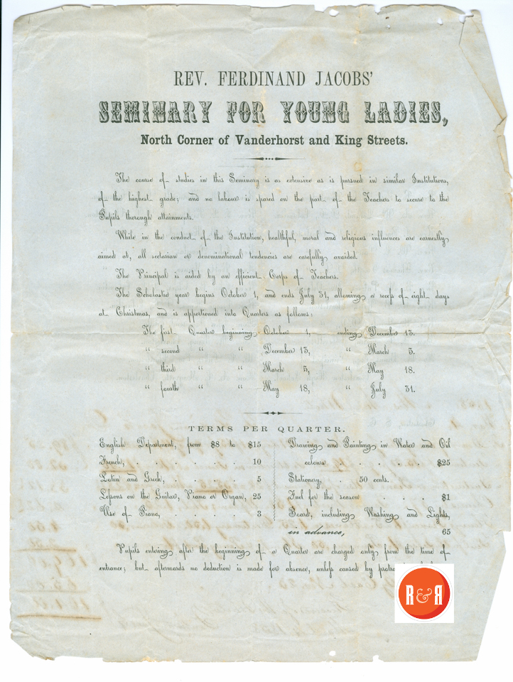 Page 1 – Contract for tuition for the school via Ann H. White of Rock Hill, S.C. in 1858. Courtesy of the White Family Collection – 2008