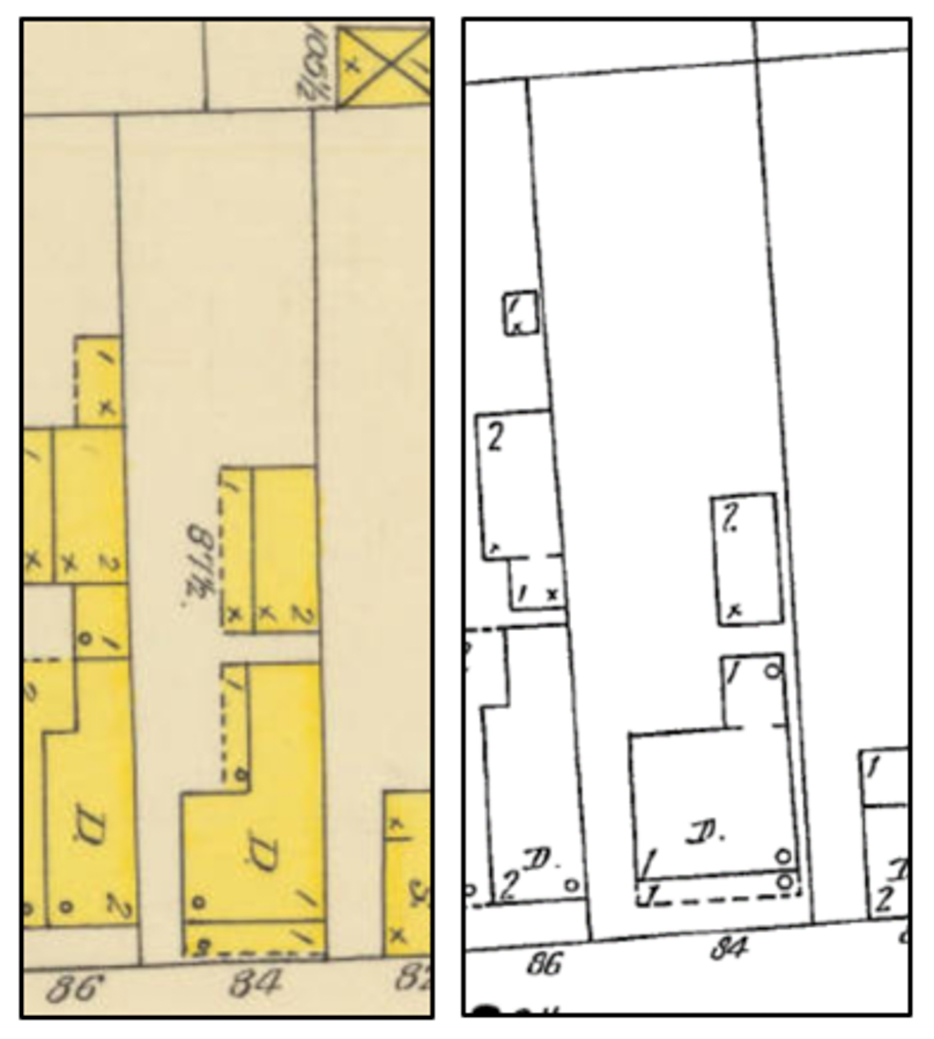 1888 & 1902 SANBORN MAP DIAGRAMS OF SUBJECT