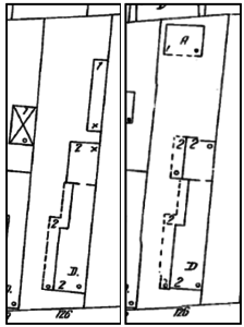 Between the 1902 and 1944 editions of the Sanborn maps, the rearmost portion of the house had porches added, and the outbuildings were changed.