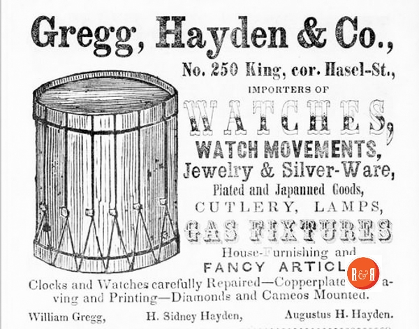 William Gregg was also involved in the Gregg – Hayden Co., at #250 King Street. Ad for the business from the Charleston City Directory, 1852
