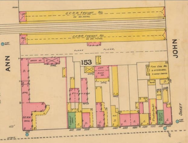 An 1888 diagram showing the complex when used as the railroad co., quarters.