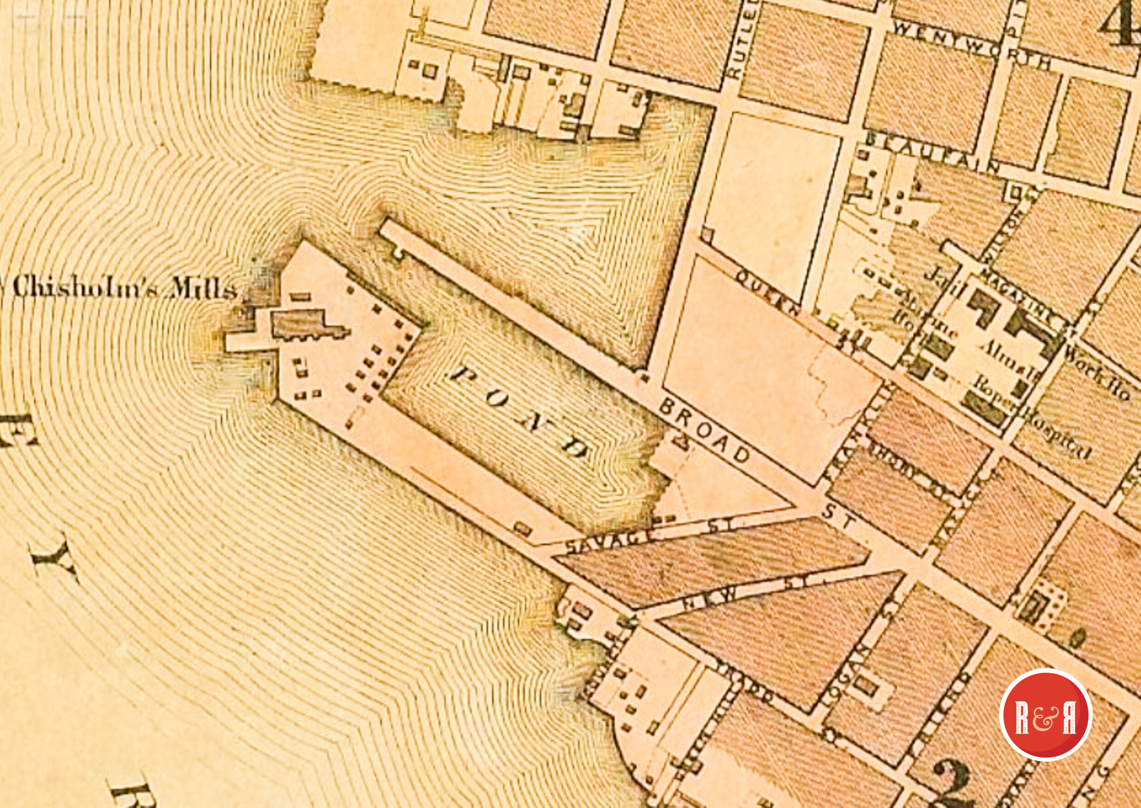 COLTON'S 1854 MAP OF CHISHOLM'S RICE MILL SITE
