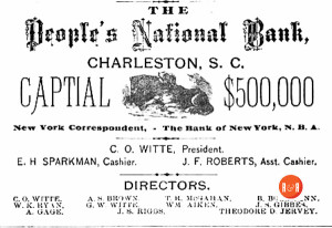 1882 - Charleston City Directory ad for the People's National Bank