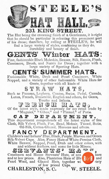 Ad contained in the Charleston City Directory, ca. 1852