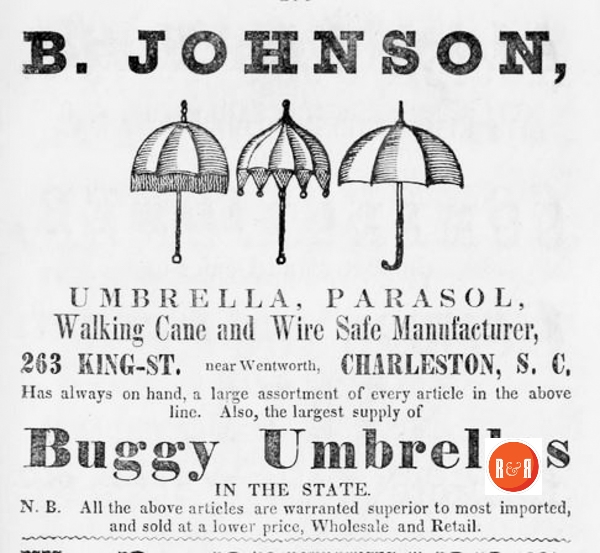 Ad contained in the 1852 Charleston City Directory