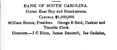 Listing of bank officers in 1852