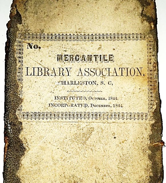 Cover of one of the original Mercantile Library Association book found in the rafters of the building during restoration in 2015. Courtesy of the Beck Collection