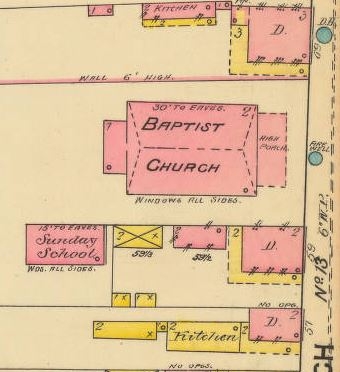 Sanborn Map extract from 1888 of the church.