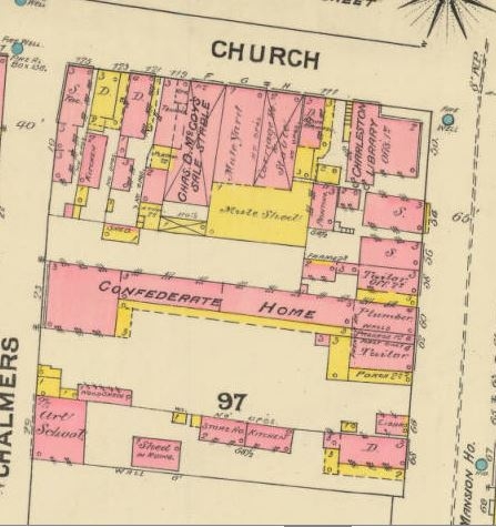 Sanborn Map from 1888 showing the location of the Charles D. McCoy sales and stables area of Church Street.