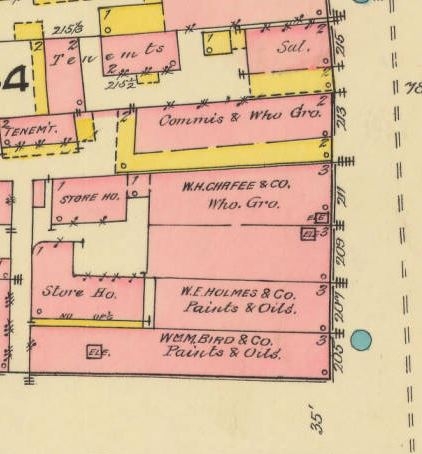 Note the 1888 location of the Wm. M. Bird and Co., at 205 East Bay Street – Sanborn Map