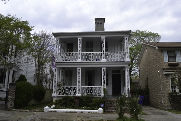 This was the original home which stood on the lot, moved just behind it. The unusual columns are rarely executed but are also found on the Historic White Home in Rock Hill, S.C.