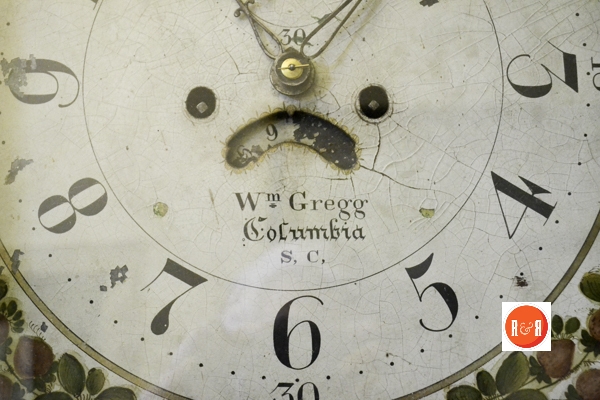 Note the face of the clock suggests Wm. Gregg is from Columbia, not Charleston. Courtesy of the FFCHS – 2016