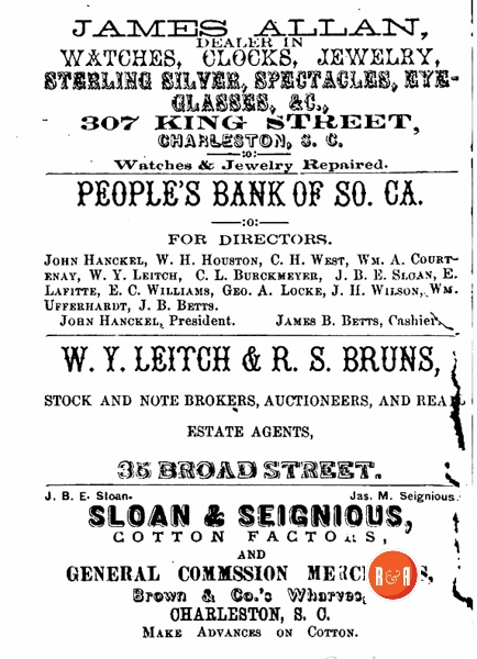 1872 Ad for the People’s Bank of South Carolina
