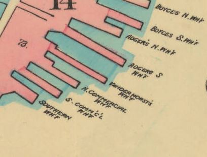 Vanderhorst's Wharf was one of Charleston's prized shipping areas. Courtesy of the Sanborn Map Co., 1888.