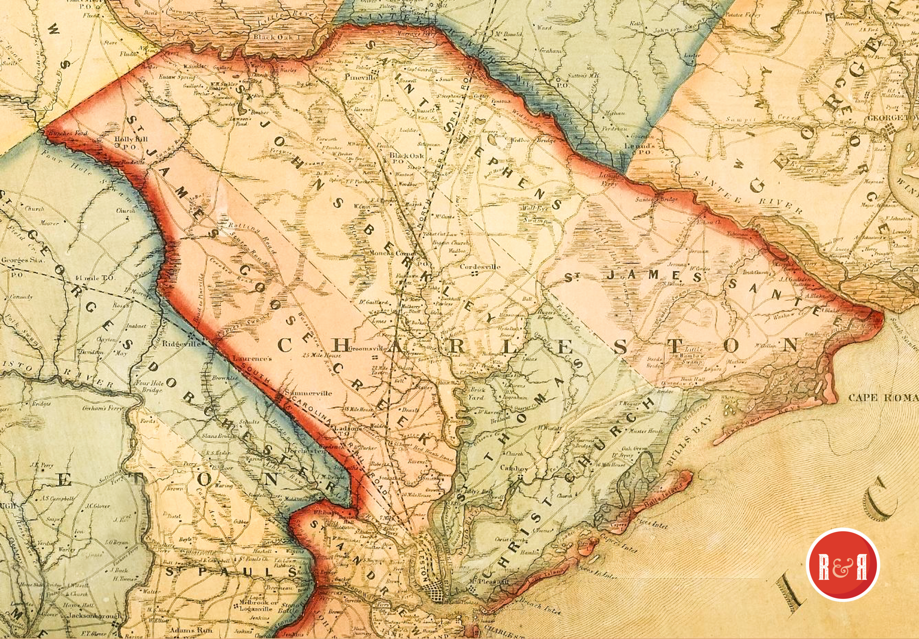 COLTON'S 1854 MAP OF CHARLESTON COUNTY - SECTION I