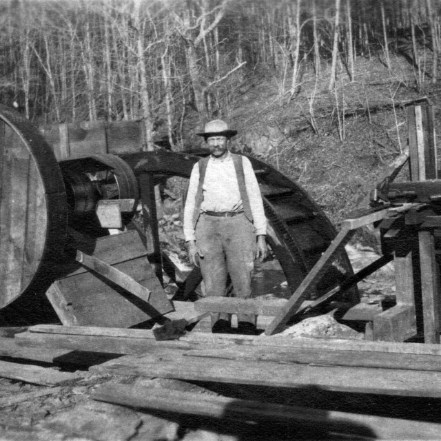 Pictured is the Carroll’s turbine mill, ca. 1920, a source of income and pride for the family. It was primarily used to grind meal and cut shingles.