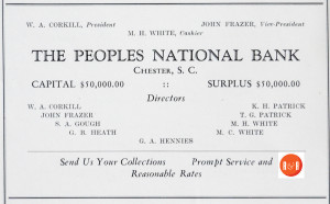 Note that Mr. W.A. Corkill, was the President of the People's National Bank of Chester. Ad ran in 1932 prompting the bank.