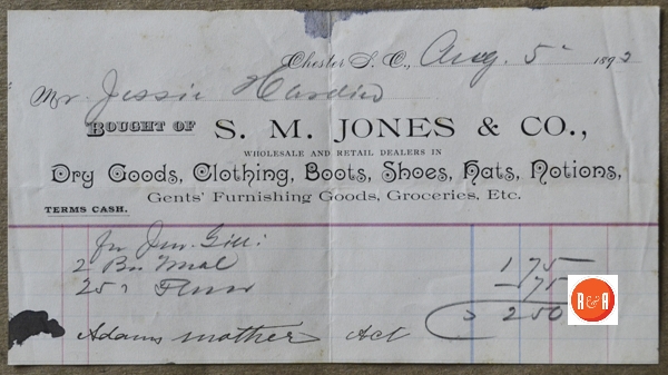 Receipt from the store in 1892.