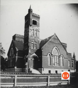 Early 19th century image of the Bethel Methodist Church from the yard, showing the Cross family fence, across Saluda Street. Courtesy of the Chester Co Library