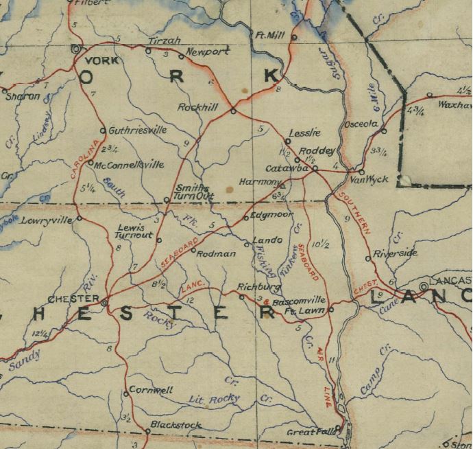 1902 POSTAL & RAIL MAP SHOWING THE DEPOT - STOP of BASCOMVILLE, S.C.