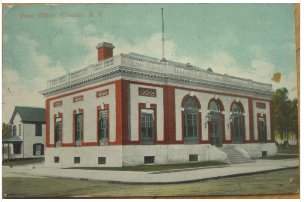 1910 – Sanborn Map diagram of the new post office.
Postcard image of the Post Office – Courtesy of the Wingard Collection