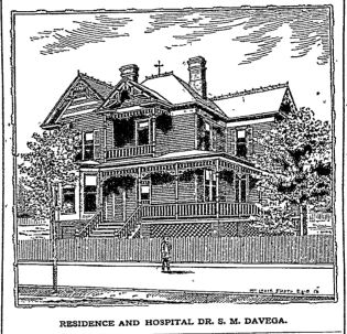 1898 – Sanborn Map diagram of the Davega Hospital on Wylie Street.
Drawing of the Davega Home in the State Paper – 1896