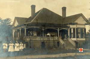 This photo was taken between 1905-1906 of the McKinnell home. On the porch are William McKinnell, Sr. and his wife Mary Craik McKinnell. Standing at the fence left to right are their children, John, Jennie, Mary Watson and Isabel. Another son, William McKinnell Jr., was born several years later.