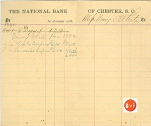 Bank statement from Ms. Mary E. White of Rock Hill, S.C. Courtesy of the White Family Collection – 2008