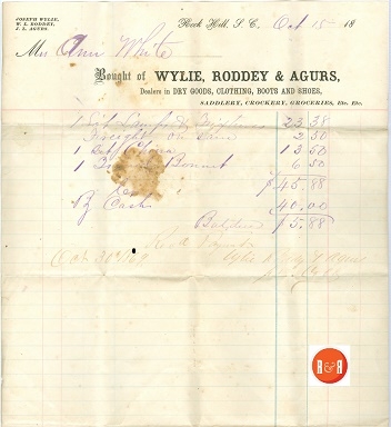 Mrs. Ann H. White purchased goods from the Rock Hill branch of the store. Courtesy of the White Family Collection – 2008