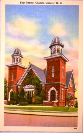 Postcard view of Chester’s early Baptist Church. [Wingard Postcard Collection]