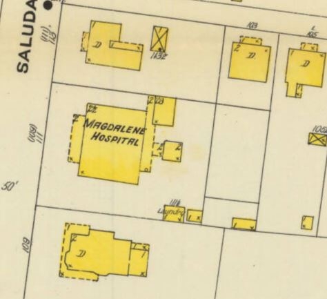 Sanborn Map Corporation diagram in 1910 of the hospital on Saluda Street.