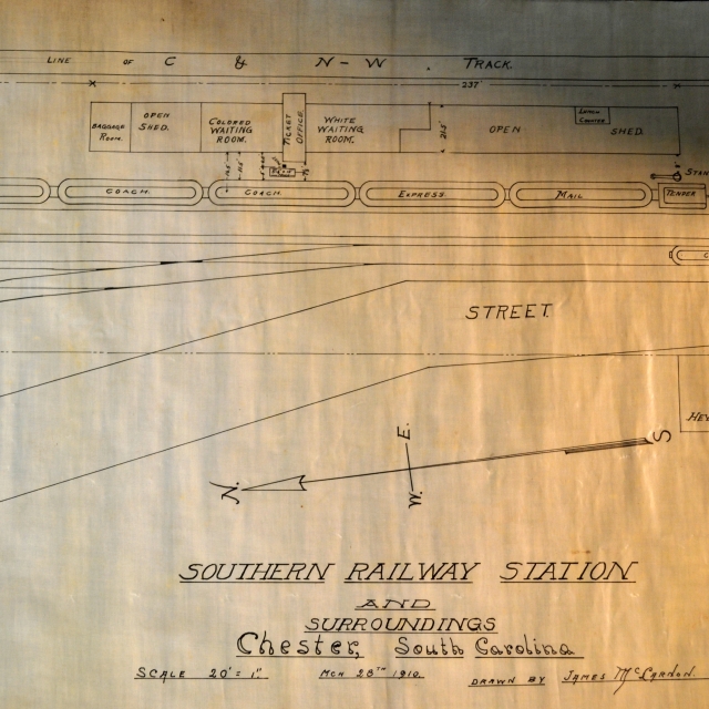 Layout of the Southern Depot Train Station showing the location of interior spaces.