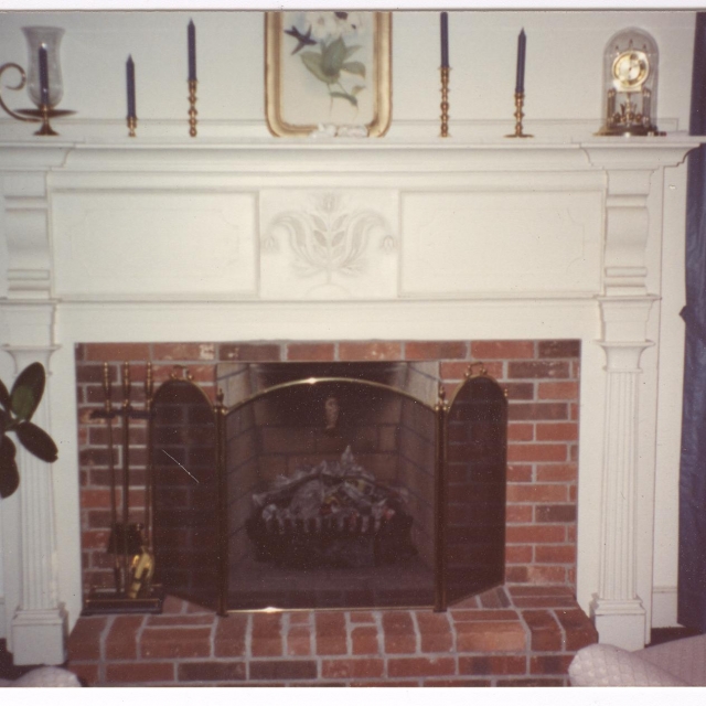 One of the original mantels from the McNeil – Darby home being used in a modern setting. Note the exact center design and columns were used at both Albion and the Erwin – Abell homes.