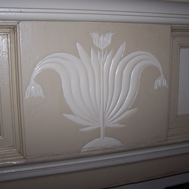 Decorative element often called a “Thistle” design, was often used by Mr. Coulter. Correctly, this design element is derived from the Palmette Moffitt, an ancient design used for thousands of years. Coulter was also fond of using the 