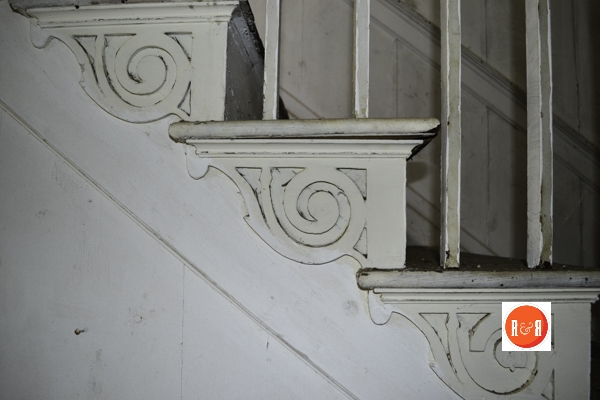 Handsome architectural detail along the stairs at the Poag house.