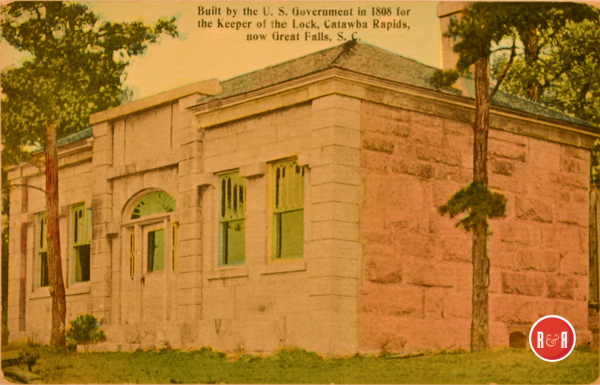 Original view of the Lock Keepers House at Rocky Mount, S.C.  This building was moved to preserve it to the Landsford Canal State Park.  Image courtesy of the AFLLC Collection - 2018