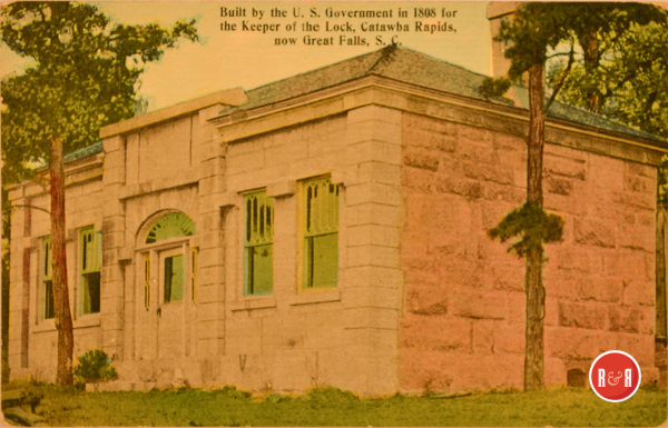 The historic Keeper of the Lock House at Rocky Mount, S.C.  This building was dismantled and moved to Landsford Canal State Park for preservation.  Courtesy of the AFLLC Collection - 2018