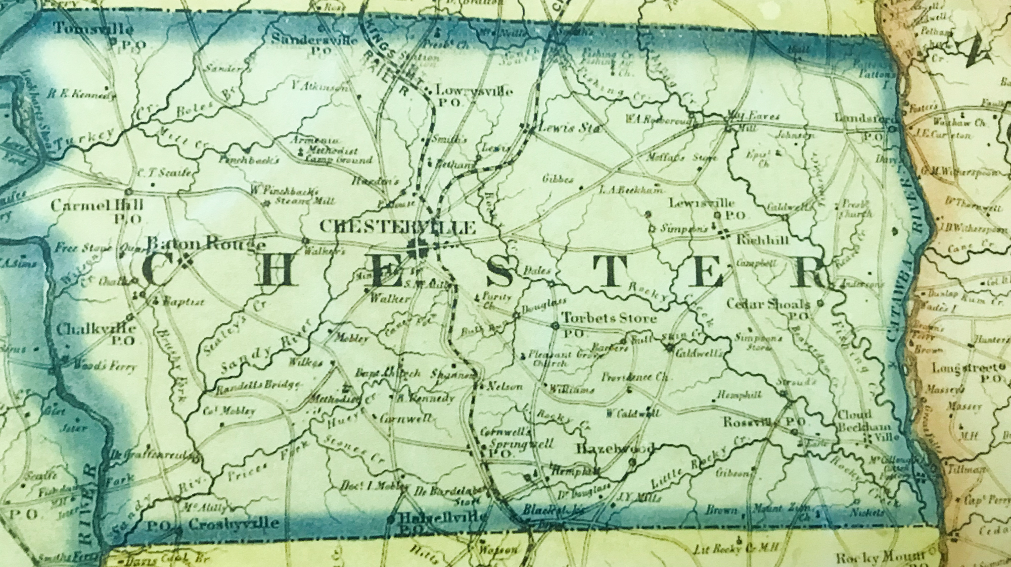 Colton's 1854 Chester Co Map - SCDAH (Shows McCullough's Cotton Factory)
