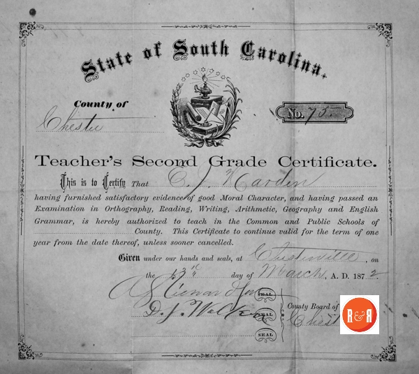 Jessie Hardin’s certificate of graduation in 1872 from Chester’s School.  Courtesy of the Hardin – Oates – McMaster Collection, 2016