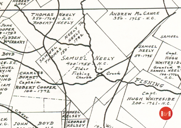 Section of Elmer Parker's Map of Fishing Creek - Courtesy of the Amos Collection, 2018 showing the location of an early land grant to Samuel Neely, 